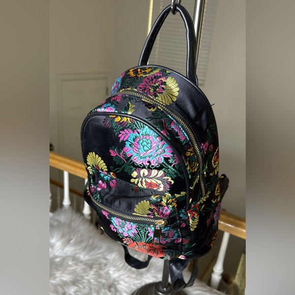 Charlotte Russe Black Satin Floral Mini Backpack Y2K EUC Colorful - Picture 2 of 6